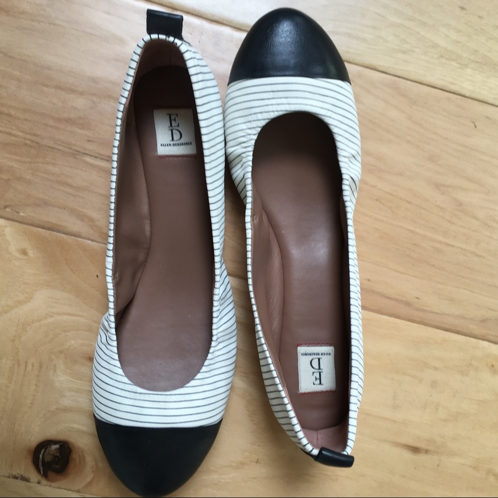 Ellen Degeneres shows ballerina flats with box 7.5